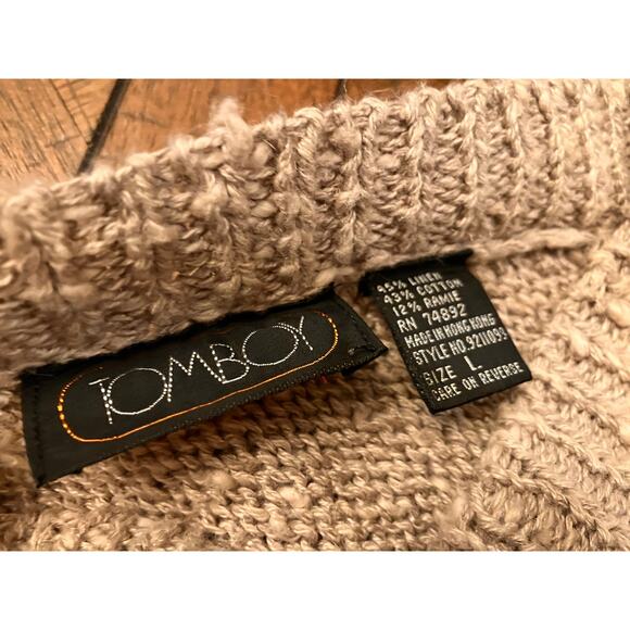 Tomboy Womens Sweater Vest Size L Tan Cable Knit Linen Cotton Blend Pullover - Picture 4 of 6